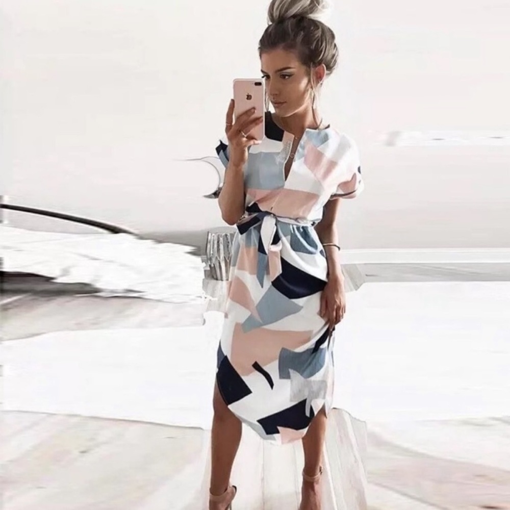 Casual V-Neck Midi Dress